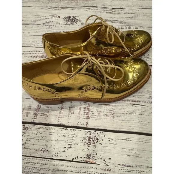 The Office of Angela Scott Mr Leopold gold patent leather Oxford 37.5/7.5 new wi - Picture 4 of 7